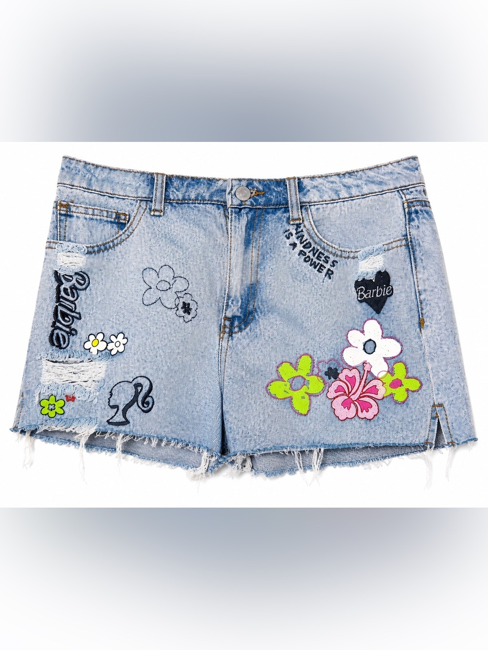 Barbie x Forever 21 Denim Shorts Y2K Coquette Flower Power Festival Cottage XXS